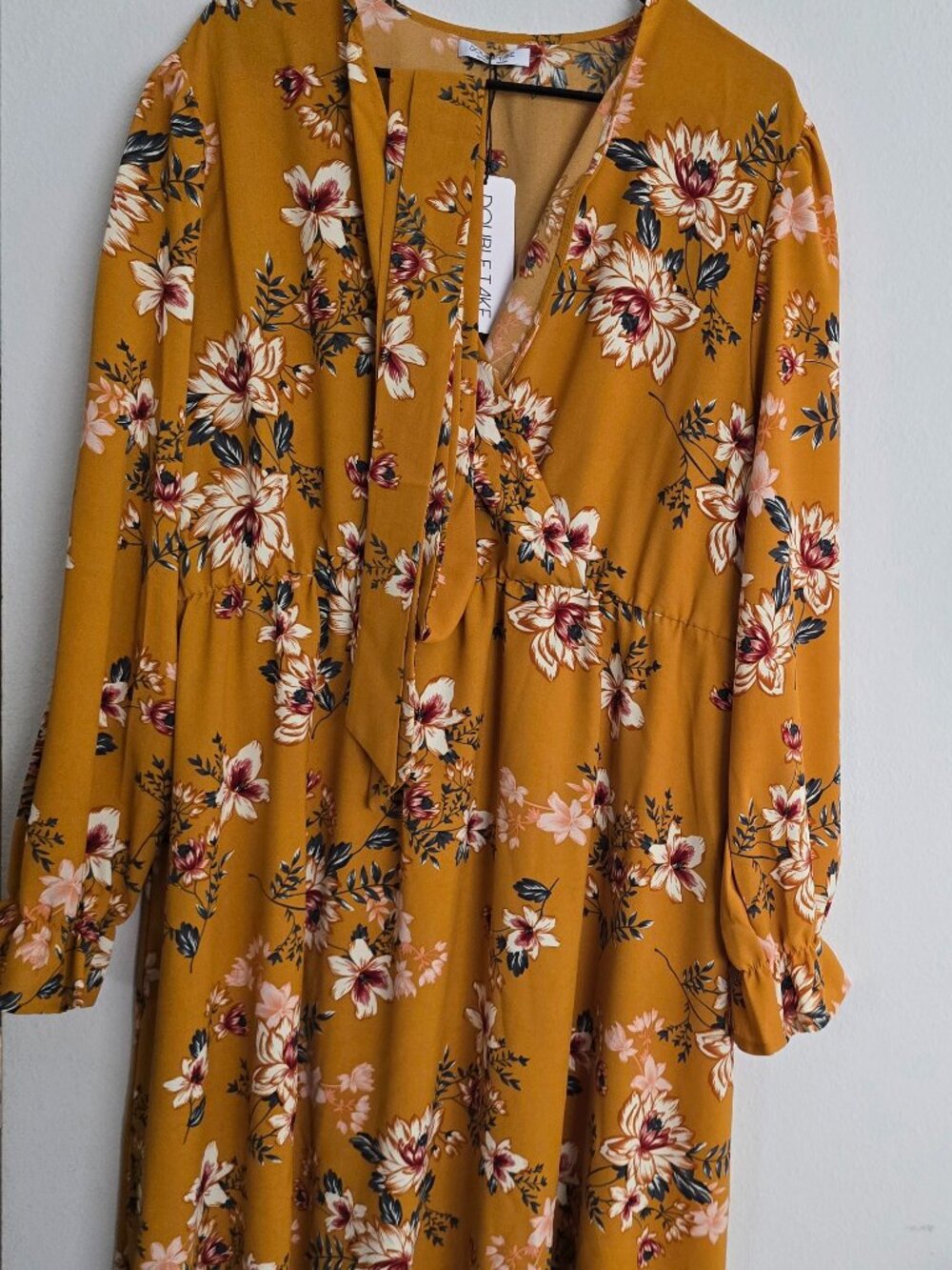 Double Take Floral Tie-Back Flounce Sleeve Midi Dress 3XL Boho Caramel NWT
